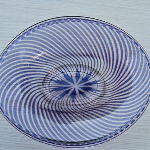 ORREFORS SLIPGRAAL BOWL Edward Hald Sweden Blue swirl in clear crystal graal glass 1950s Free Shipping