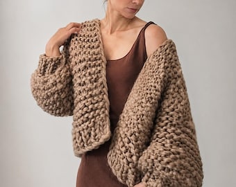 Handmade Chunky Knit Merino Wool Oversize Cardigan - Mustard