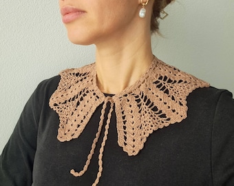 Handmade Crochet Collar: Blue Cotton Victorian Style Lace