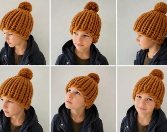 Hand-Knitted Merino Wool Kids Winter Hat with Pom-Pom (3-10 Years)