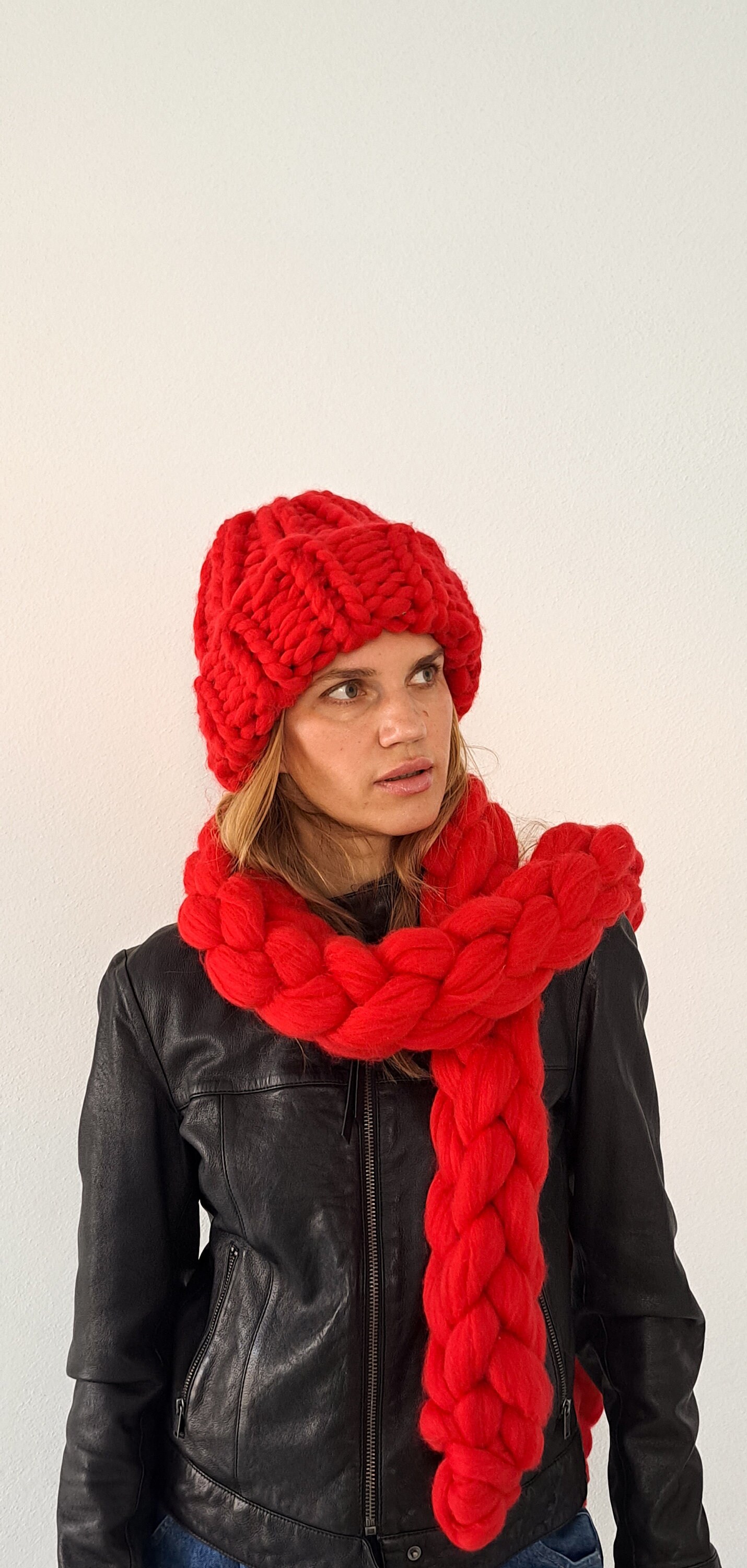 Super Chunky Knit Beanie and Scarf Set: 100% Merino Wool - Etsy