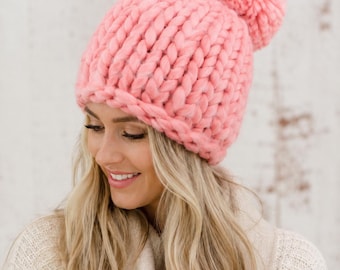 Chunky Knit Merino Wool Hat: Pom-Pom Beanie,Merino Wool Pom Pom Hat, Super Chunky Knit Beanie, Women's Winter Hat