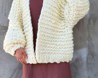 Handmade Chunky Knit Wool Cardigan: Oversized Maxi Duster Sweater