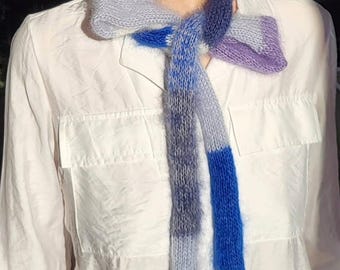 Mini Mohair Silk Scarf: Skinny Multicolored Striped Neck Scarf
