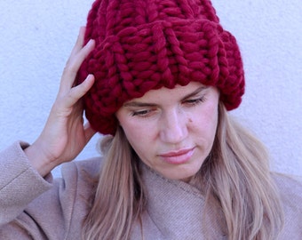 Gorro de lana merino de punto grueso: gorro de invierno unisex
