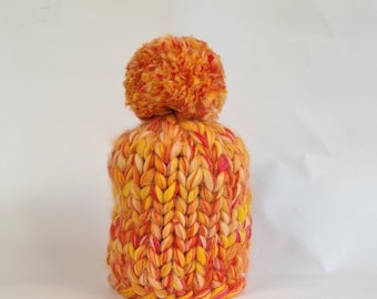 Chunky Knit Merino Wool Beanie with Pom Pom