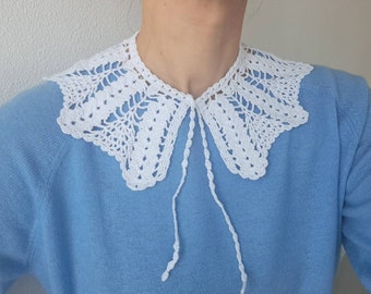 100% Cotton Handmade,White Color Lace, Collar Handmade, Big Crochet Collar, Victorian Style Women Collar, Vintage Look Collar