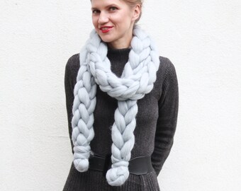 Arm Knitted Merino Wool Warm Scarf.Chunky Knit Scarf, Extra large knit scarf handmade, Knitted Scarf. Christmas gift present