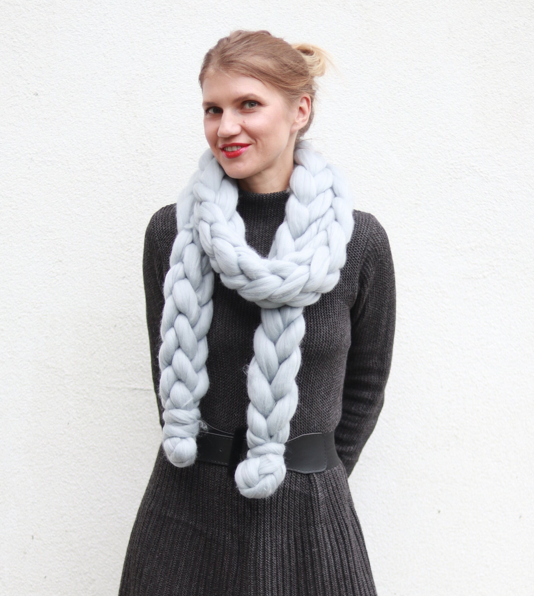 Chunky Knit Merino Wool Scarf: Arm Knitted Extra Large Scarf - Etsy