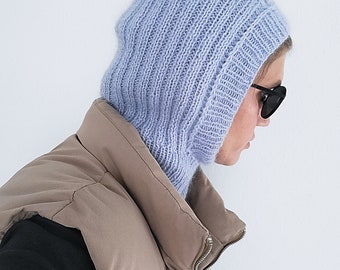 Women’s Knit Balaclava, Balaclava Wool+Silk, Merino wool and mohair hood, Balaclava+Silk mohair, Knitted balaclava