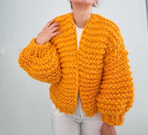 Cozy Winter Cardigan, Chunky Knit Cardigan,100% Wool Cardigan  