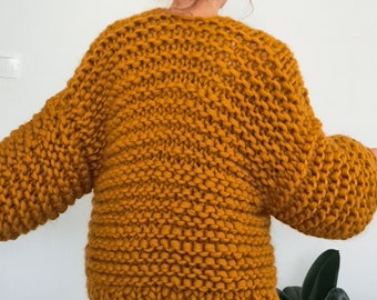 Chunky Knit Oversized Wool Cardigan: Handmade Cable Knit Sweater