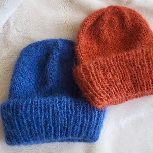 Chunky Mohair Beanie, Fluffy knit hat, Women&#39;s Winter Knit Hat, Women Knit Beanie, thick mohair hat