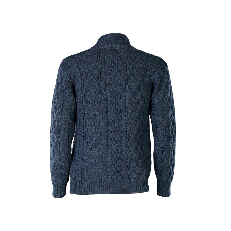 Chunky Knit Sweater Aran Jumper Blue Half Zip Neck Aran Sweater Irish Sweater Men/'s Aran Quarter Zip Sweater Fisherman Sweater