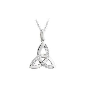 Trinity Knot Pendant, 14k White Gold CZ Diamond Triquetra Necklace, Irish Jewelry, Statement Necklace, Delicate Necklace, Irish Gifts