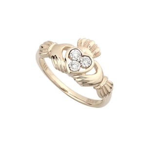 Irish Claddagh Ring | 14k Gold Diamond Claddagh Ring | Diamond Heart Claddagh RIng | 14k Gold Ring | Wedding Ring | Solvar