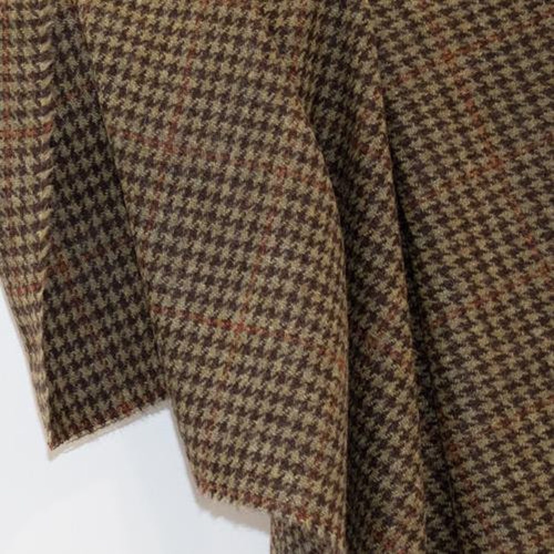 Olive Green Houndstooth Donegal Tweed Fabric Etsy