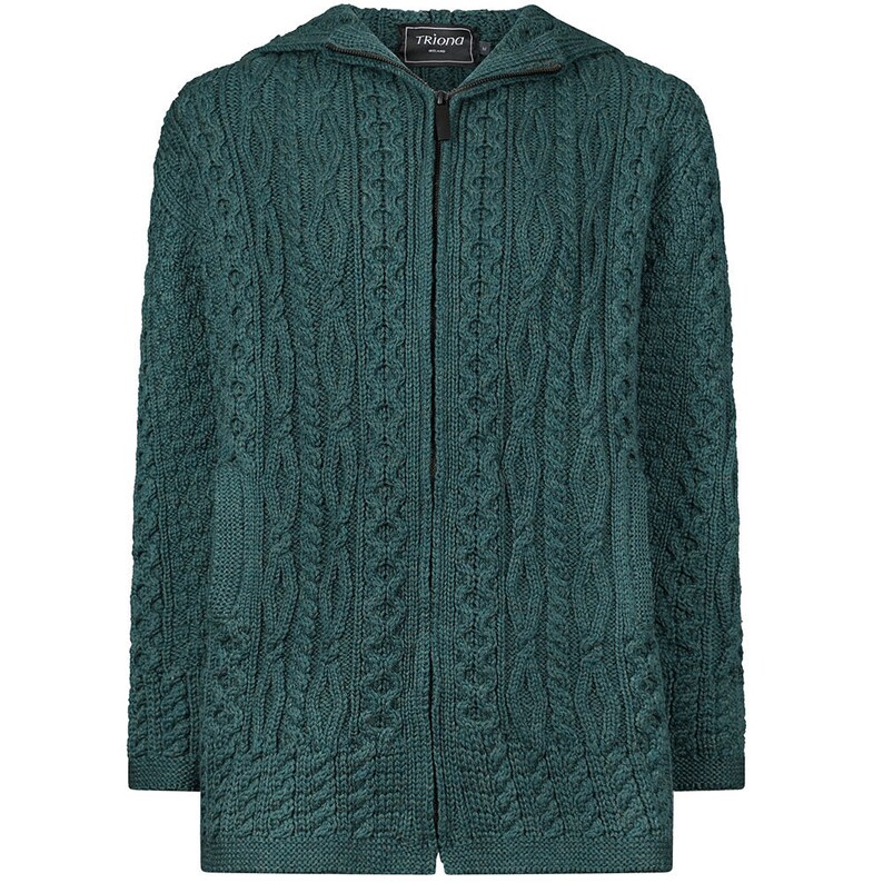 Green Siobhan Hooded Zip Aran Cardigan