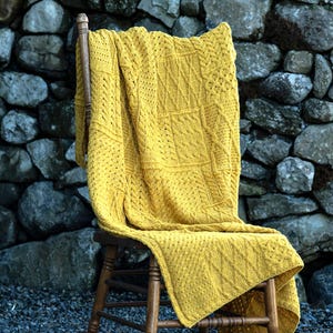 Aran Merino Blanket, Mustard