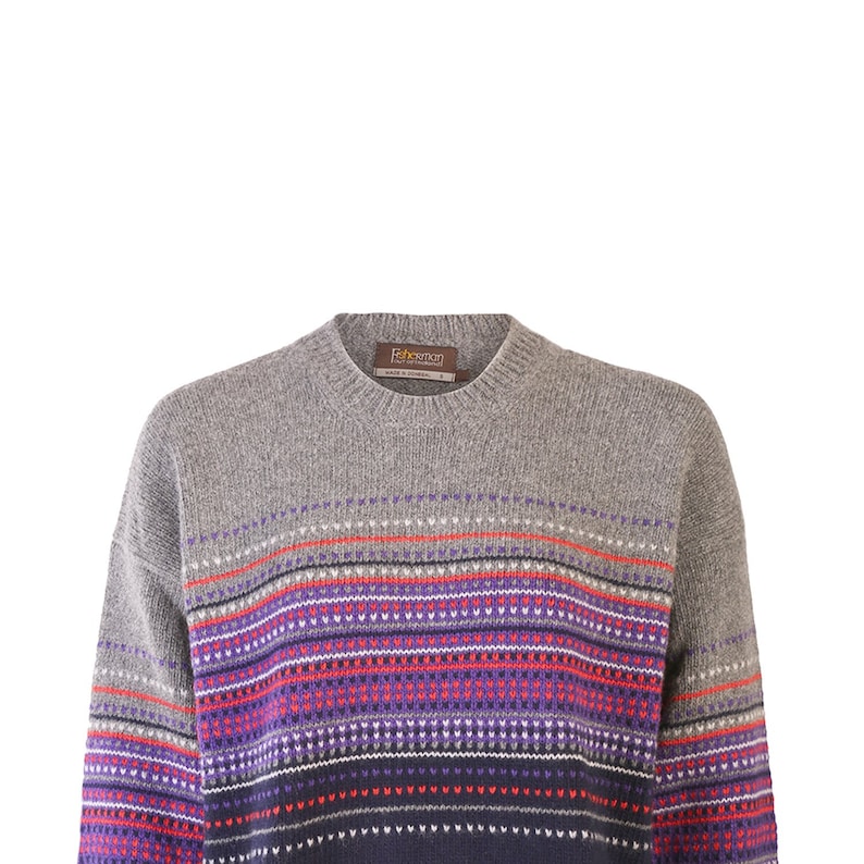 Grey /& Navy Jacquard Crew Neck Sweater