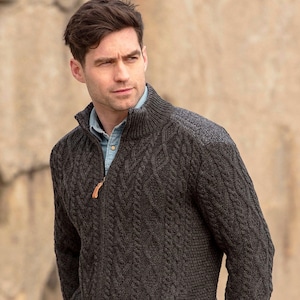 Charcoal Mens Wool Zip Cardigan