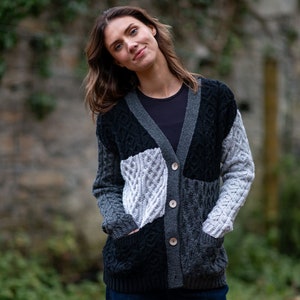 Grey Patchwork Aran Cardigan