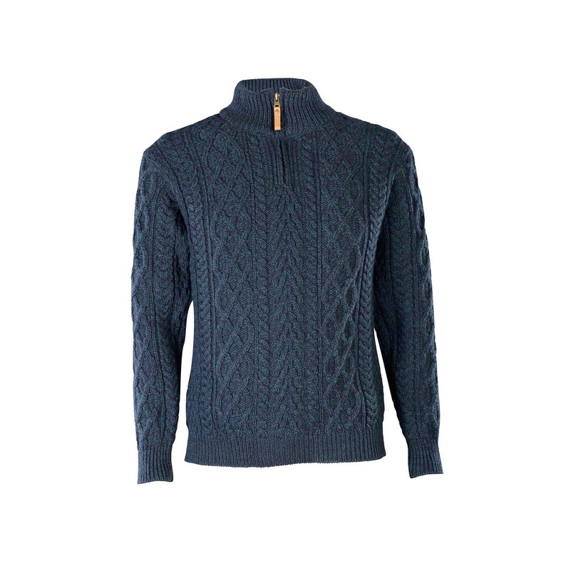 Chunky Knit Sweater Aran Jumper Blue Half Zip Neck Aran Sweater Irish Sweater Men/'s Aran Quarter Zip Sweater Fisherman Sweater