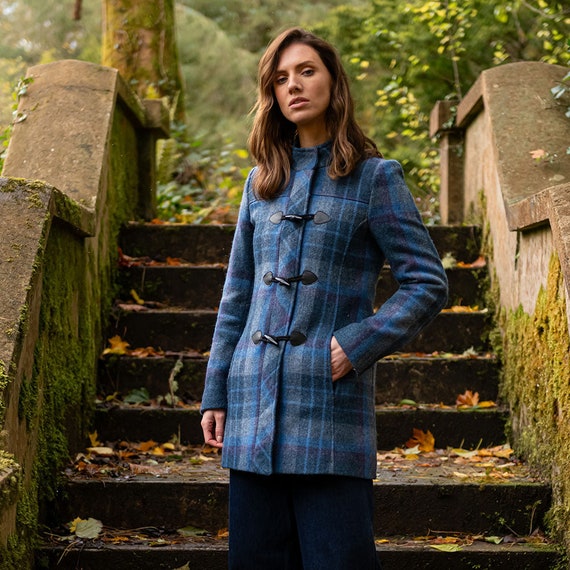 Blue Check Marie Duffle Coat Etsy UK