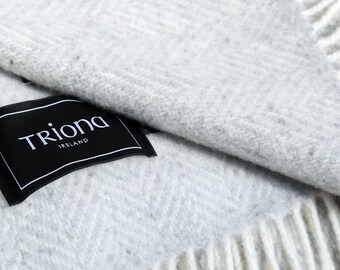 Pale Grey & Cream Herringbone Merino Cashmere Blanket