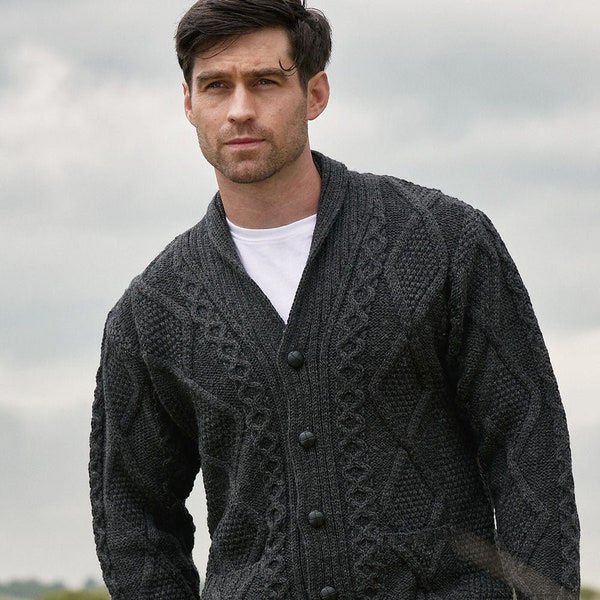 Cardigan à boutons en laine anthracite pour hommes