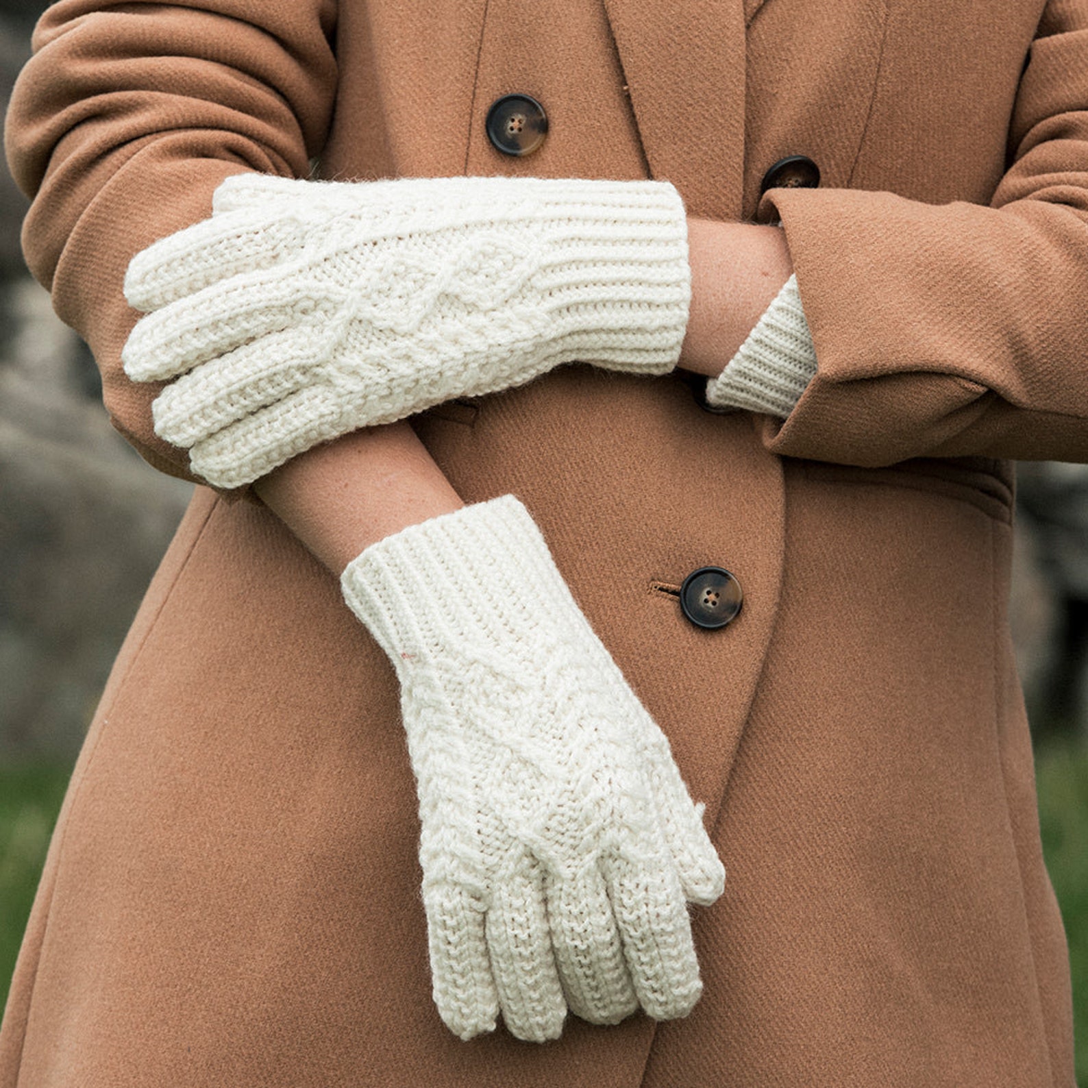 Natural White Wool Knit Gloves Etsy