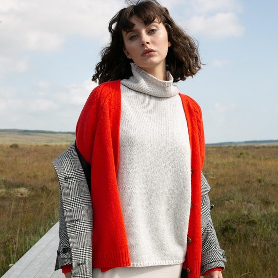IrishHouseStore Cream, Funnel Neck Slouchy Sweater