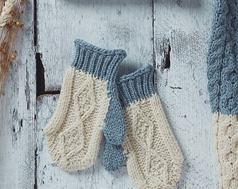 Natural & Blue Kids Wool Mitten Gloves