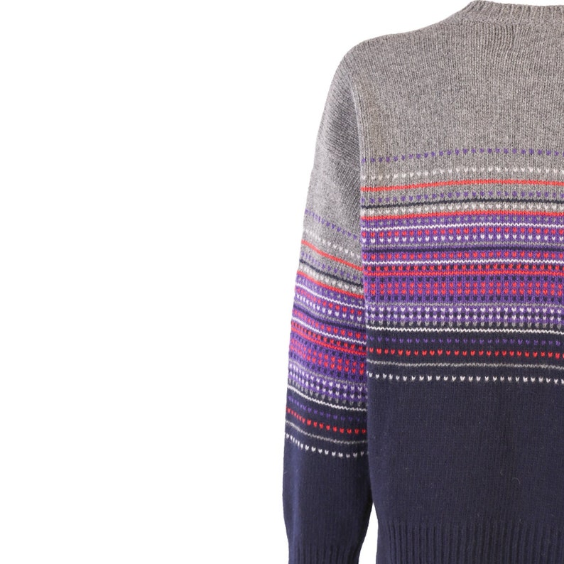 Grey /& Navy Jacquard Crew Neck Sweater