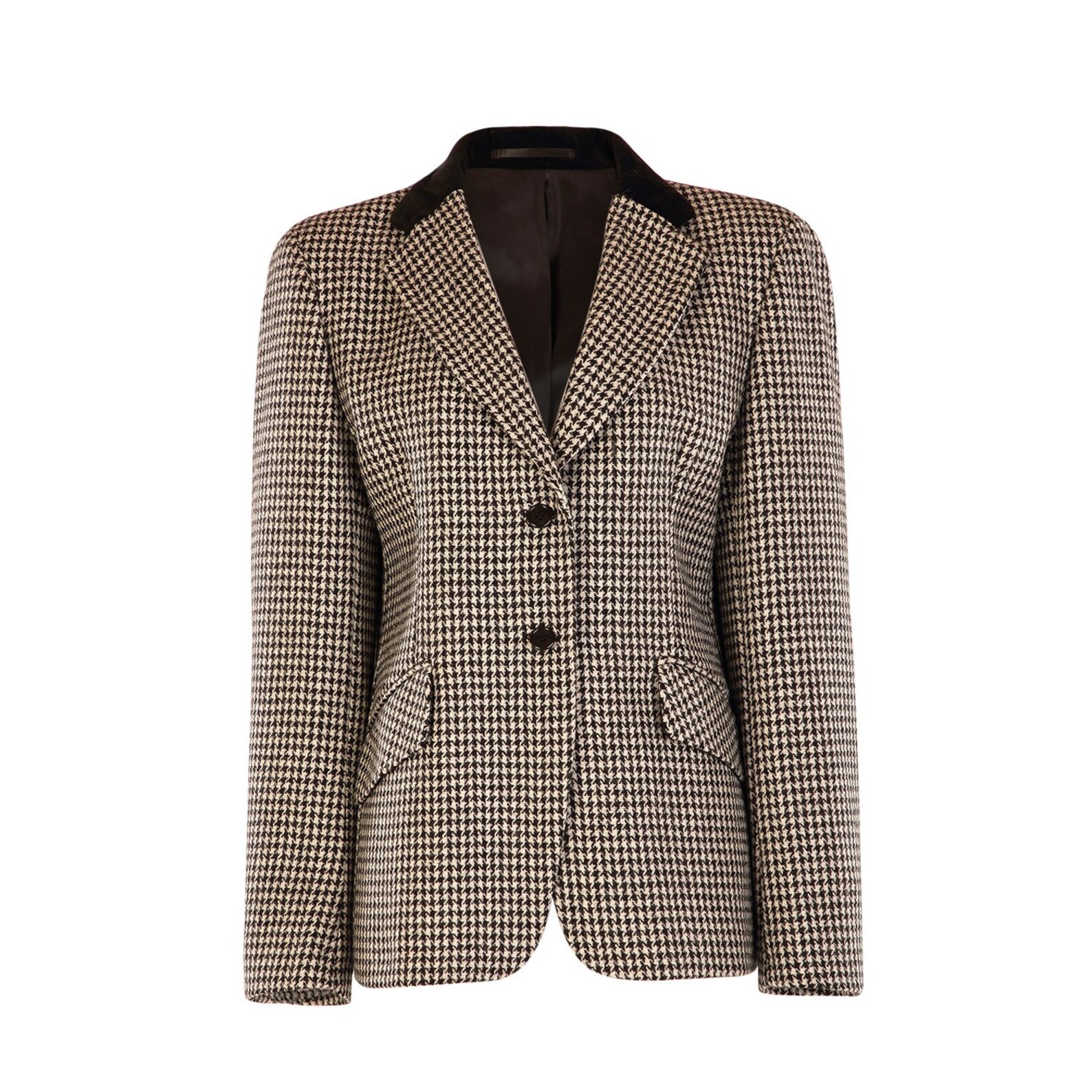 2 Button Velvet Collar Jacket Black/White Houndstooth Etsy