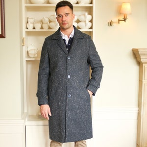 Navy Fleck Cillian Donegal Tweed Coat