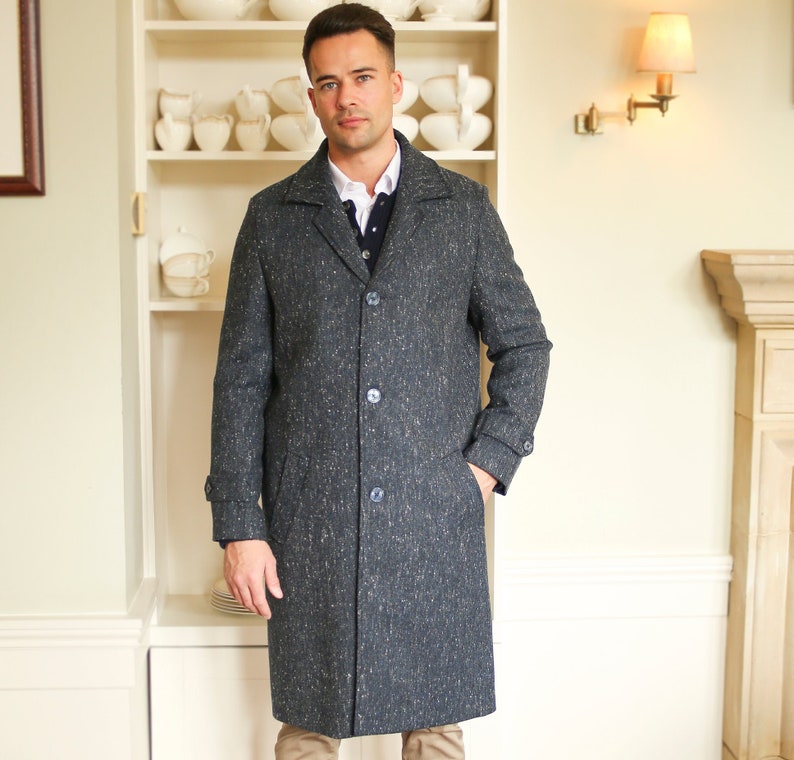 Navy Fleck Cillian Donegal Tweed Coat