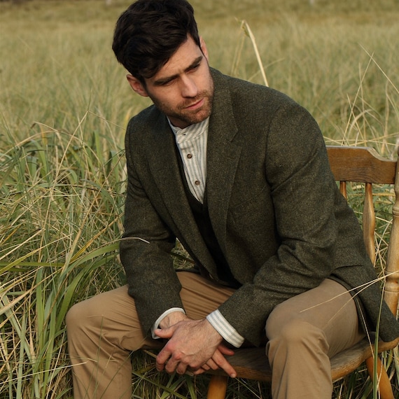 Green Salt \u0026 Pepper Donegal Tweed Jacket | Men's Irish Tweed Jacket | Wool Flecked Jacket | Donegal Tweed Blazer | Tweed Flecked Jacket