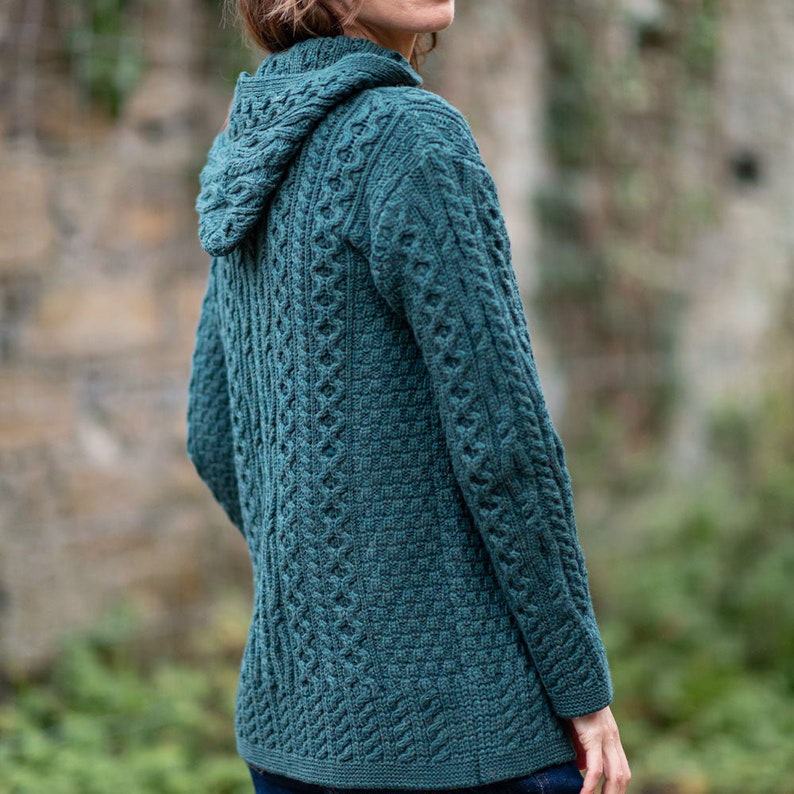 Green Siobhan Hooded Zip Aran Cardigan