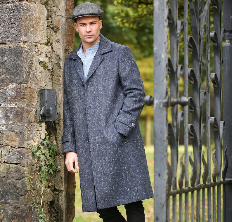 Navy Fleck Cillian Donegal Tweed Coat