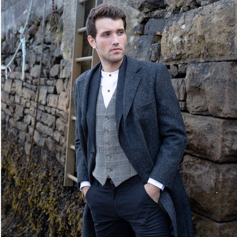 Men's Chacoal Donegal Tweed Overcoat Grey Donegal Tweed | Etsy