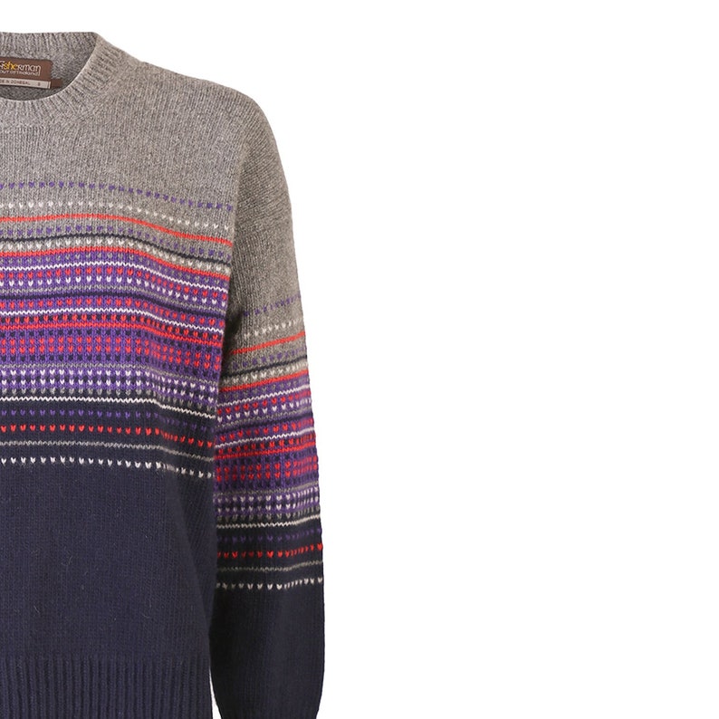 Grey /& Navy Jacquard Crew Neck Sweater