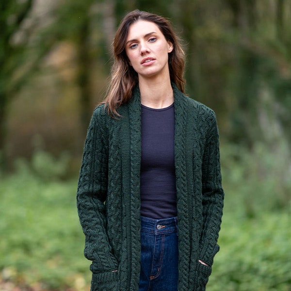 Cardigan long Aran Siofra vert foncé