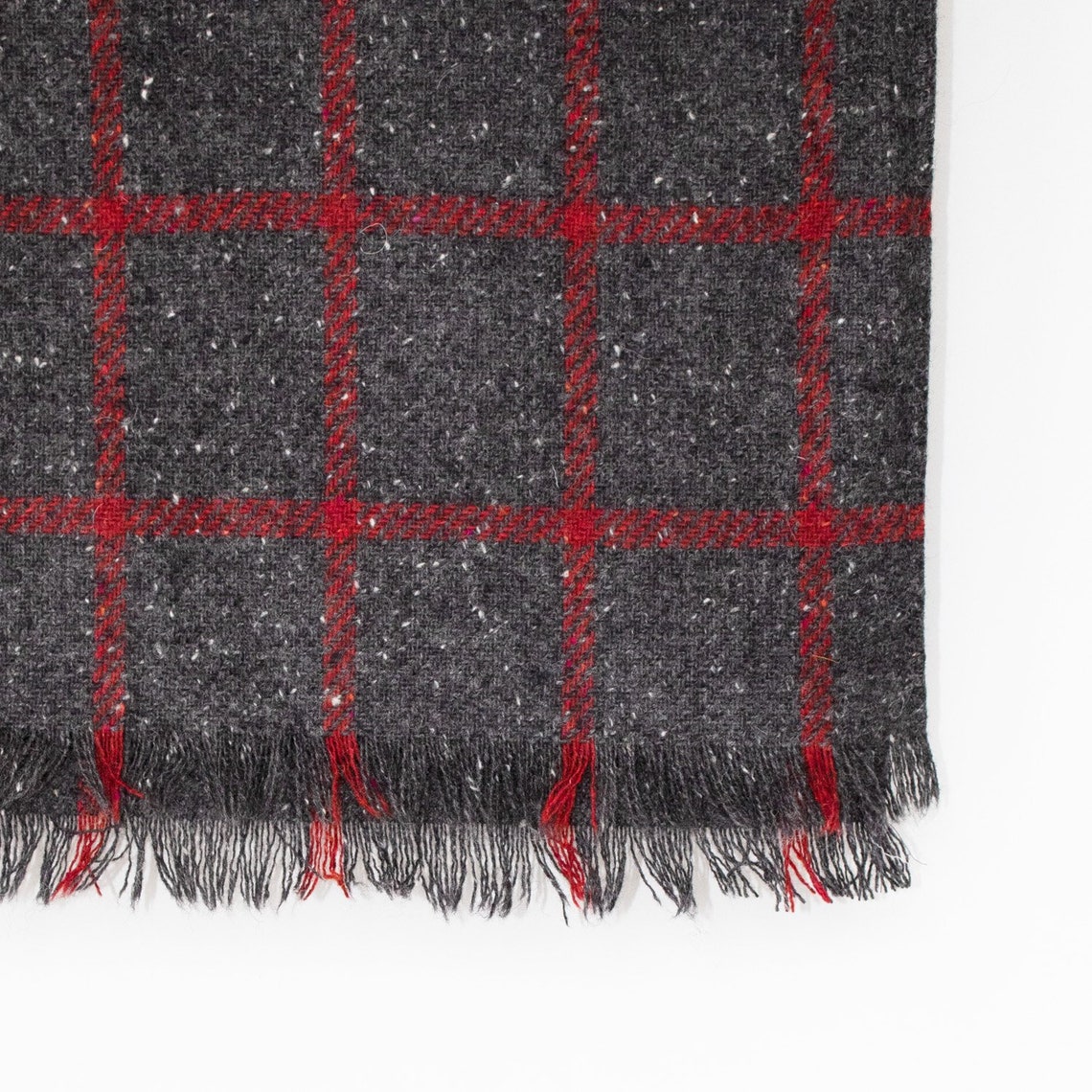 Grey & Red Windowpane Donegal Tweed Blanket Etsy