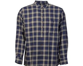 Navy & Green Check Cotton Grandfather Shirt