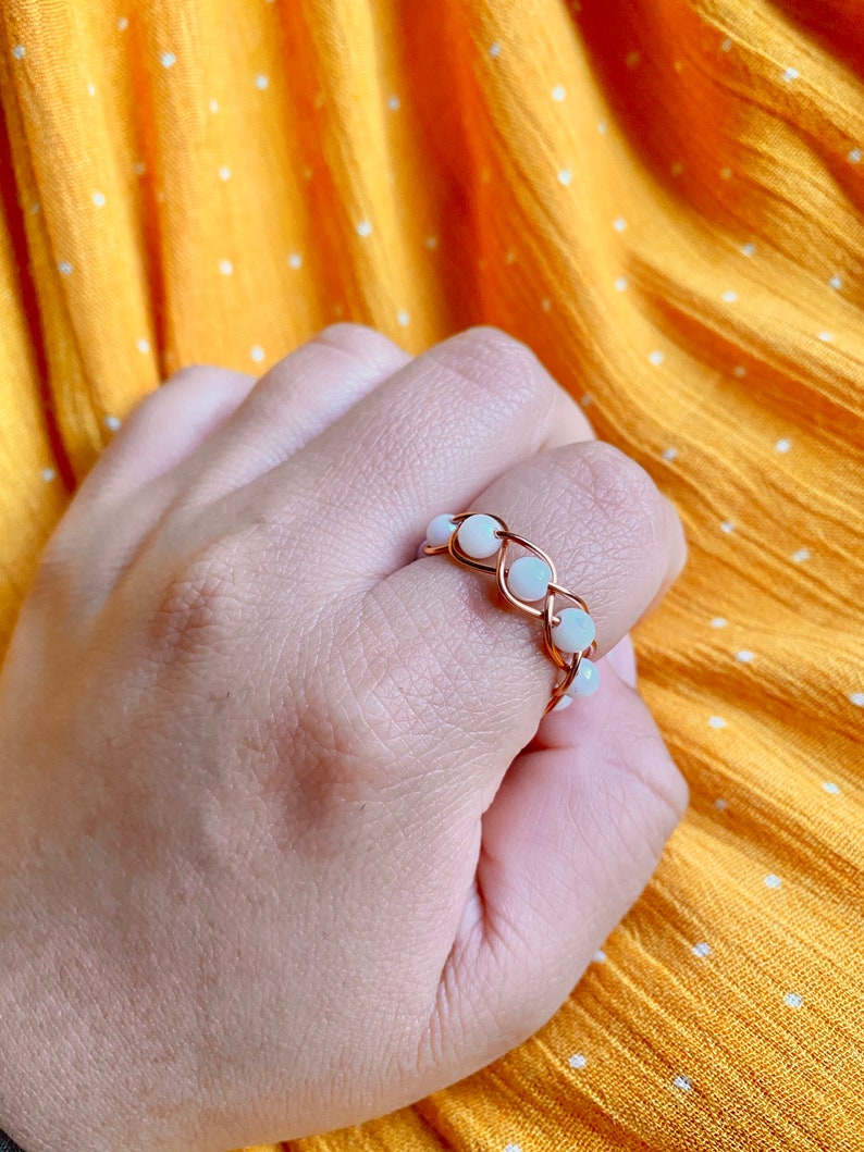 Gold Braided Wire Ring With Glass Beads