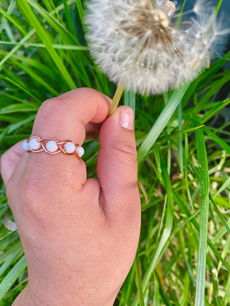 Gold Braided Wire Ring With Glass Beads