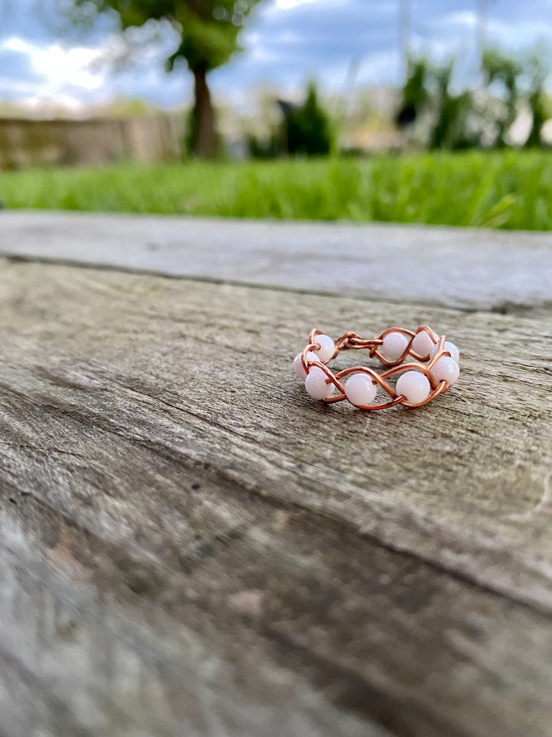 Gold Braided Wire Ring With Glass Beads