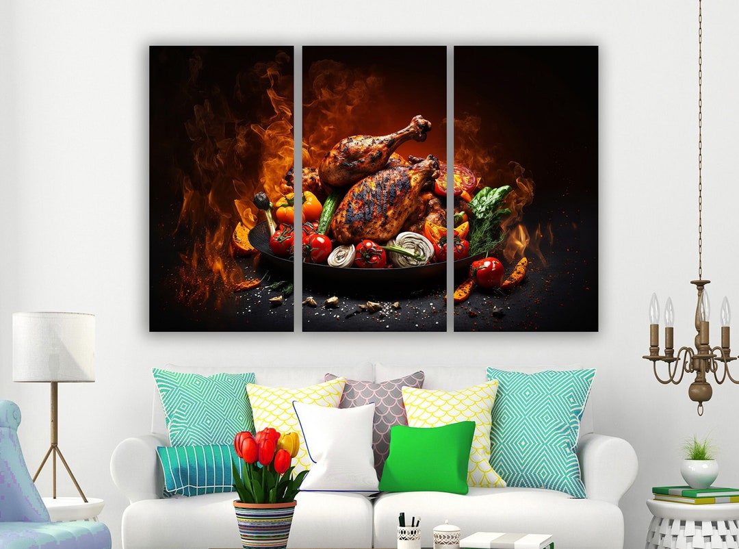 Kitchen Decor Chicken Grill Wall Art Restaurant Wall Decor Etsy
