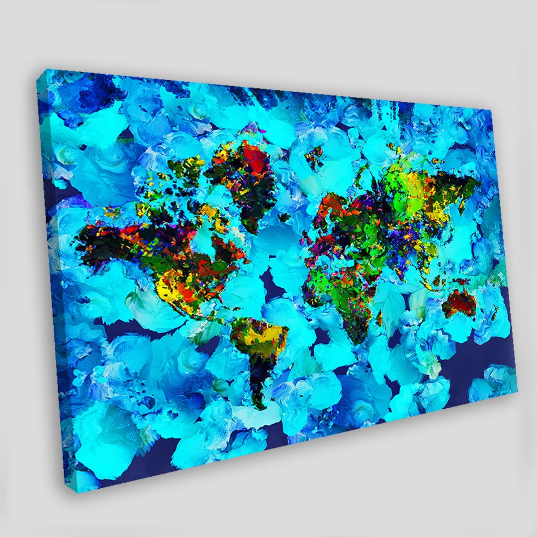 World Map Canvas Wall Art World Map Prints Map Wall Art World Etsy